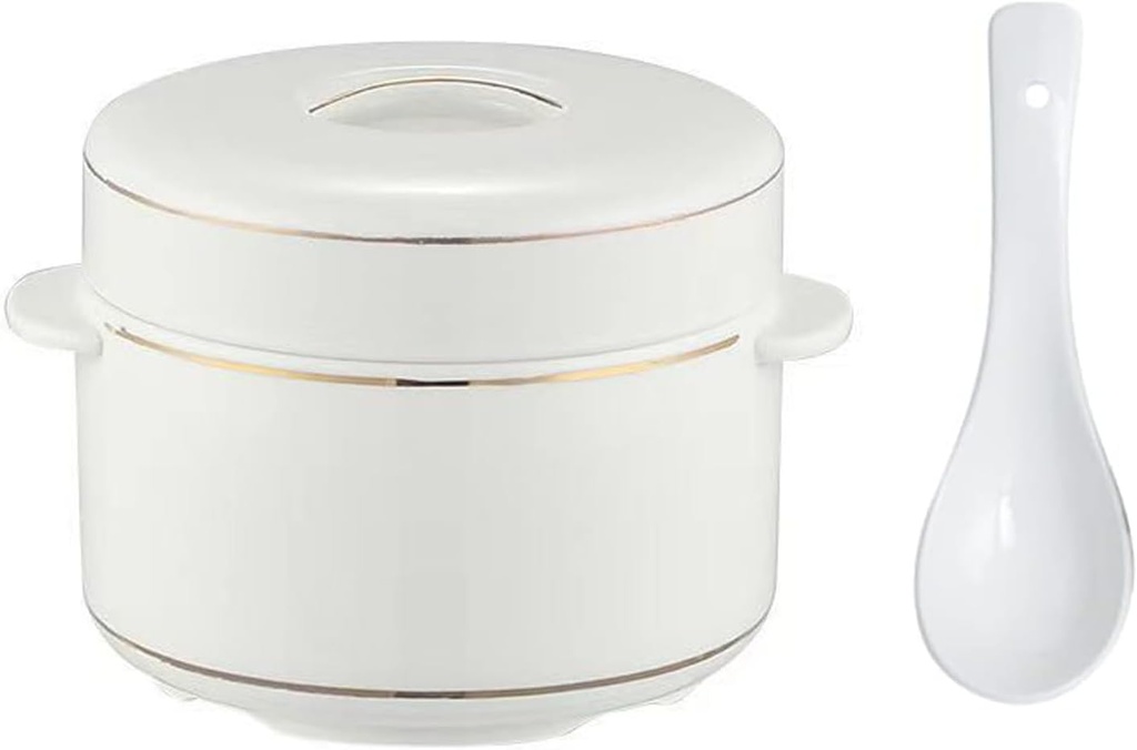 1000ML White Ceramic Stew Pot with Double Lid Spoon Food Serving Bowl Kitchen Steaming Bowl Home Stockpot Steam Soup Bowl Steaming Cup for Home Kitchen Cereal Containers (XL)