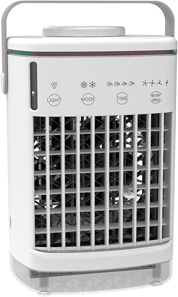 Portable Cooling Fan, Swamp Cooler, Evaporative Air Cooler, 4 Wind Speed & 2 Modes, 7 Color LED Light, USB Powered, for Room, Office