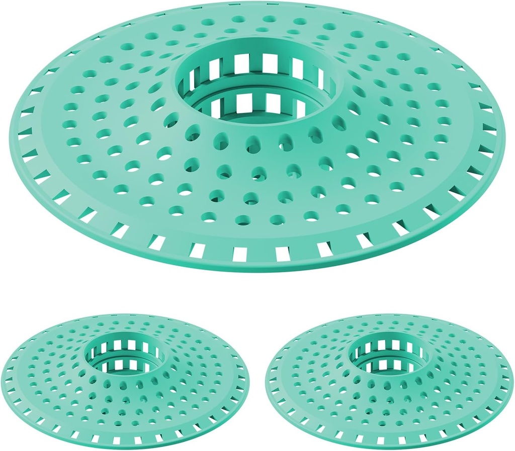 Bathtub Drain Hair Catcher,Silicone Tub Hair Catcher Drain Protector,All-in-one Shower Hair Drain Catcher Strainer for 1.48'' to 1.76'' Regular Drains, 3PCS/Aqua