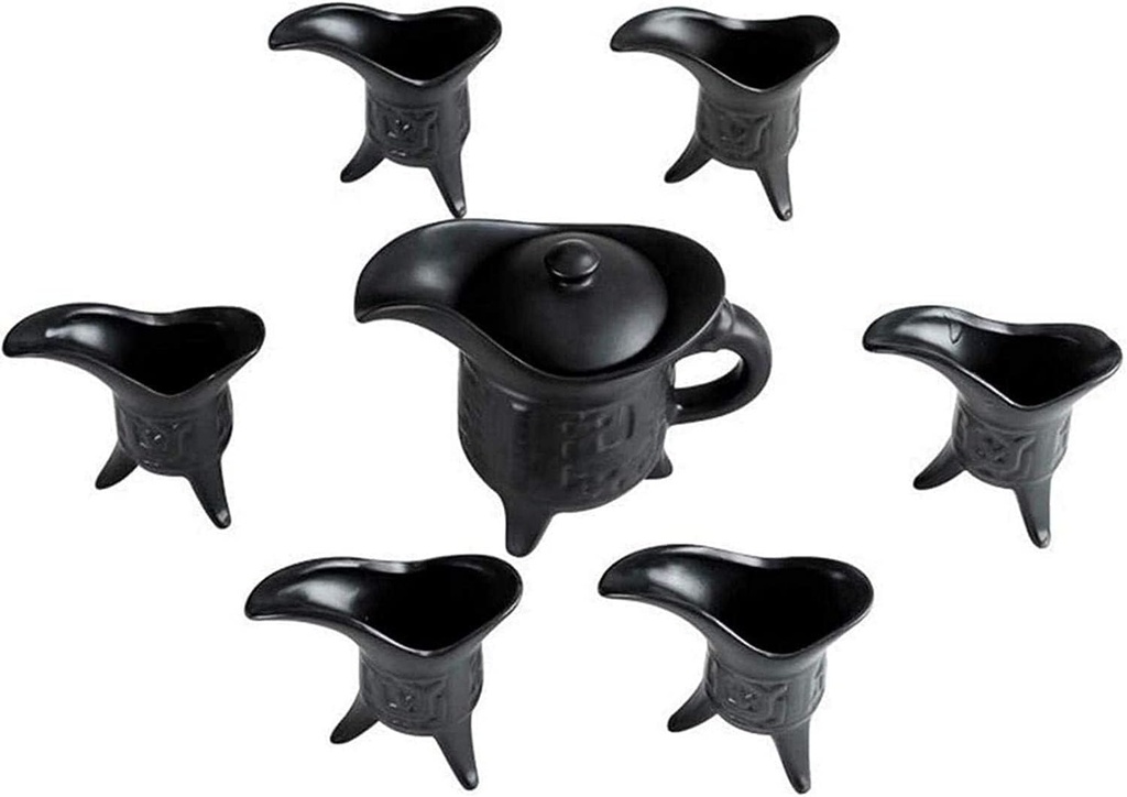 Sake Wine Set, Wine Glass,7 Piece Black Retro Ceramic Sake Set, Japanese Style Wine Dispenser Set, Home Exquisite Sake Cup Set for Cold/Warm/Shochu/Tea, Black,Home Decor/Black