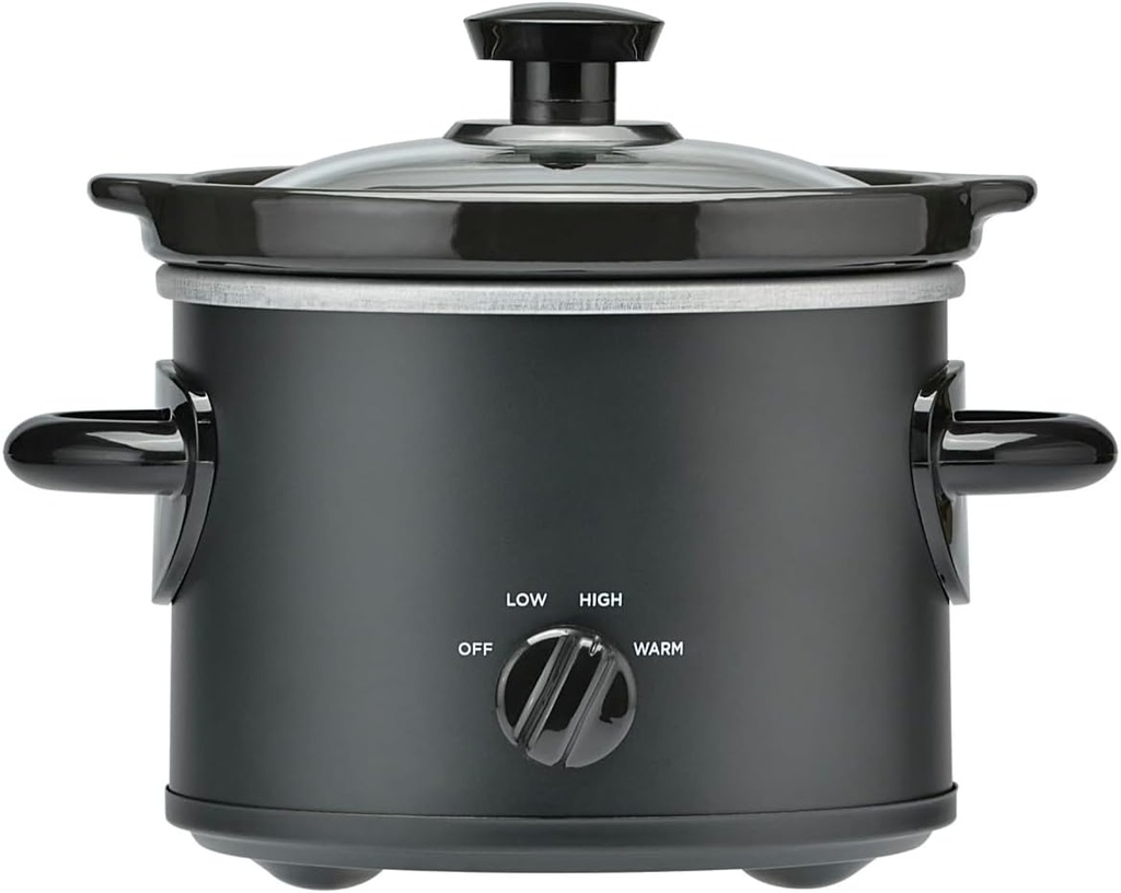 2 QT Slow Cooker, Matte Black Finish, Removeable Stoneware Pot,
