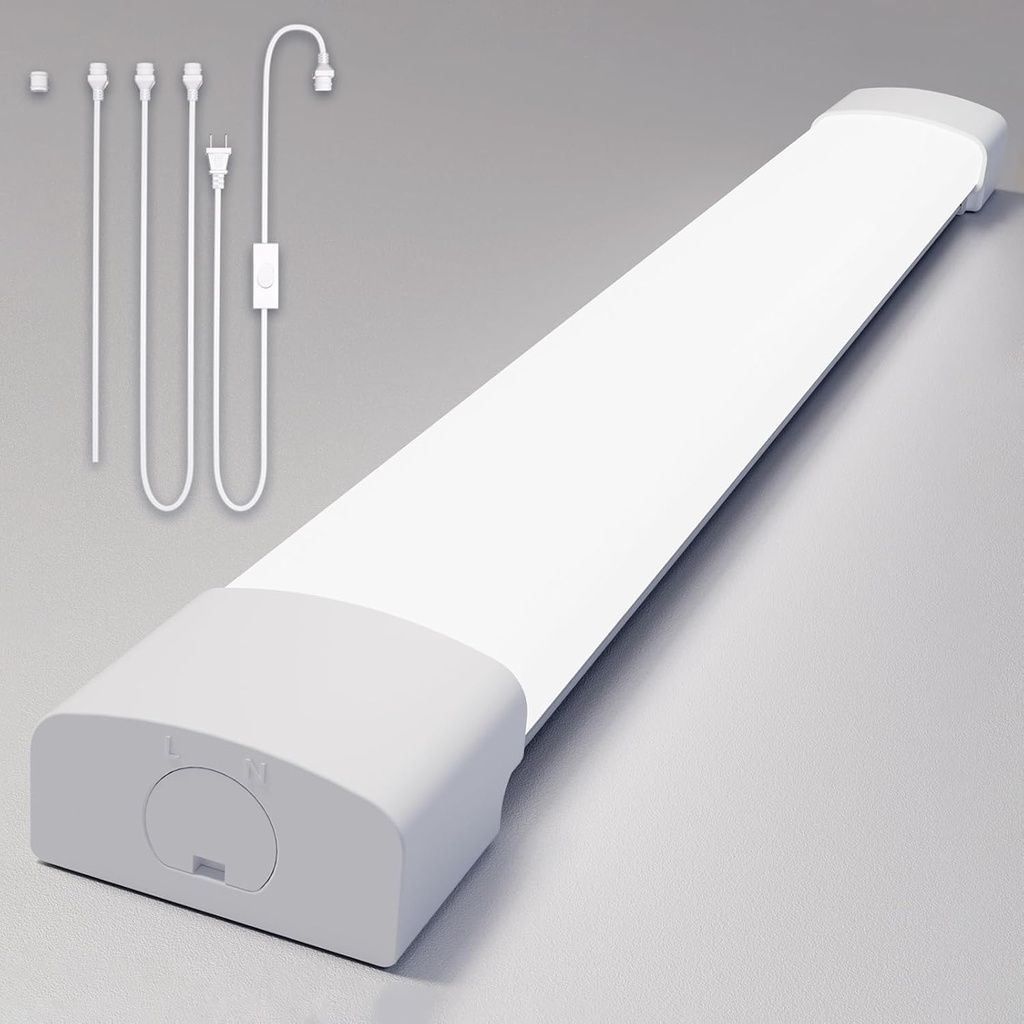 Under Cabinet Lighting 1.4FT 5000K Linkable Closet Plug in Lights, 16W 1800LM LED Light Bar for Room Office Garage Shop Bathroom Workbench, IP66 Waterproof