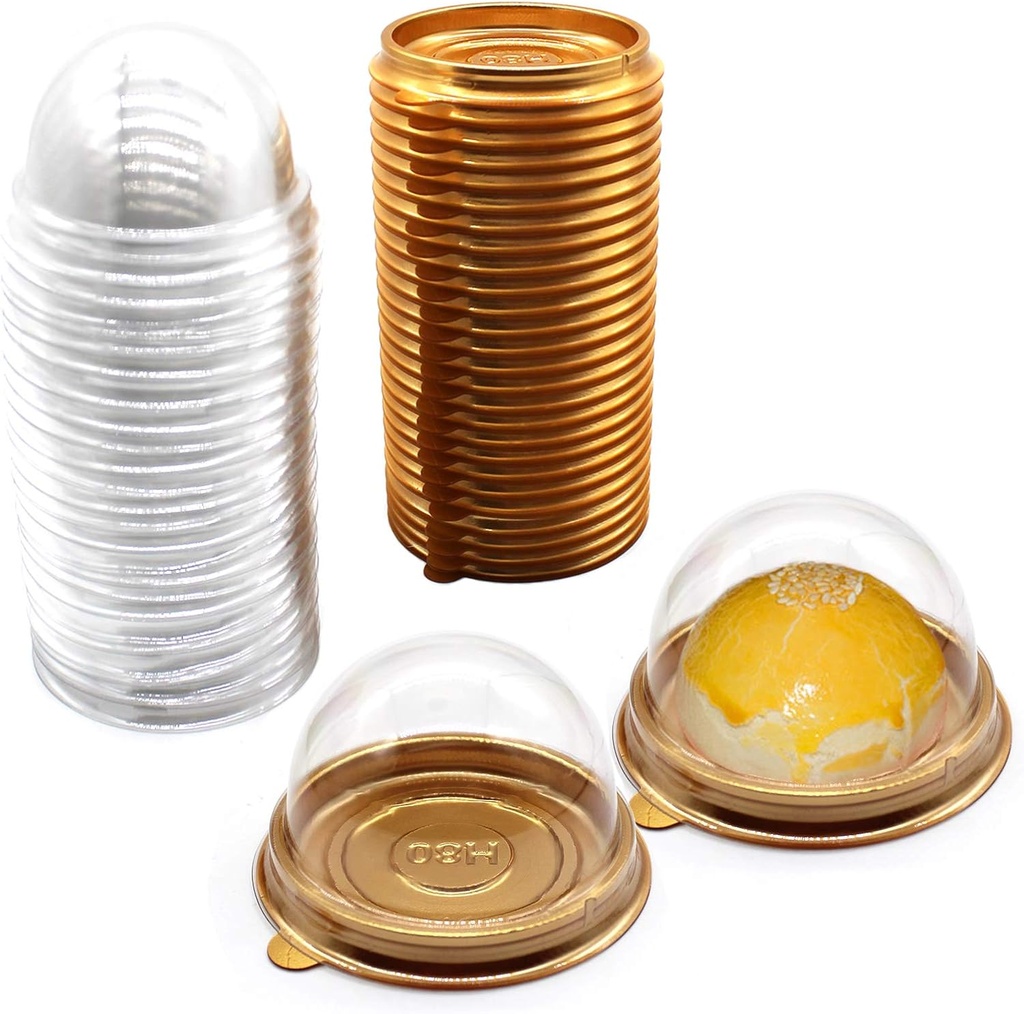 Clear Plastic Mini Cupcake Container,50 PC Desk Pet Containers Mooncake Boxes Muffin Pod Dome Desk Pet Holders Individual Cupcake Containers Plastic Disposable (Golden, 50pc)