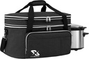 Golkcurx Double Layer Slow Cooker Bag for 6-8 Quart Oval CrockPot and Hamilton Beach Models, with Padded Adjustable Strap, Top Zip Compartment, and Front Pocket for Utensils(Bag Only)