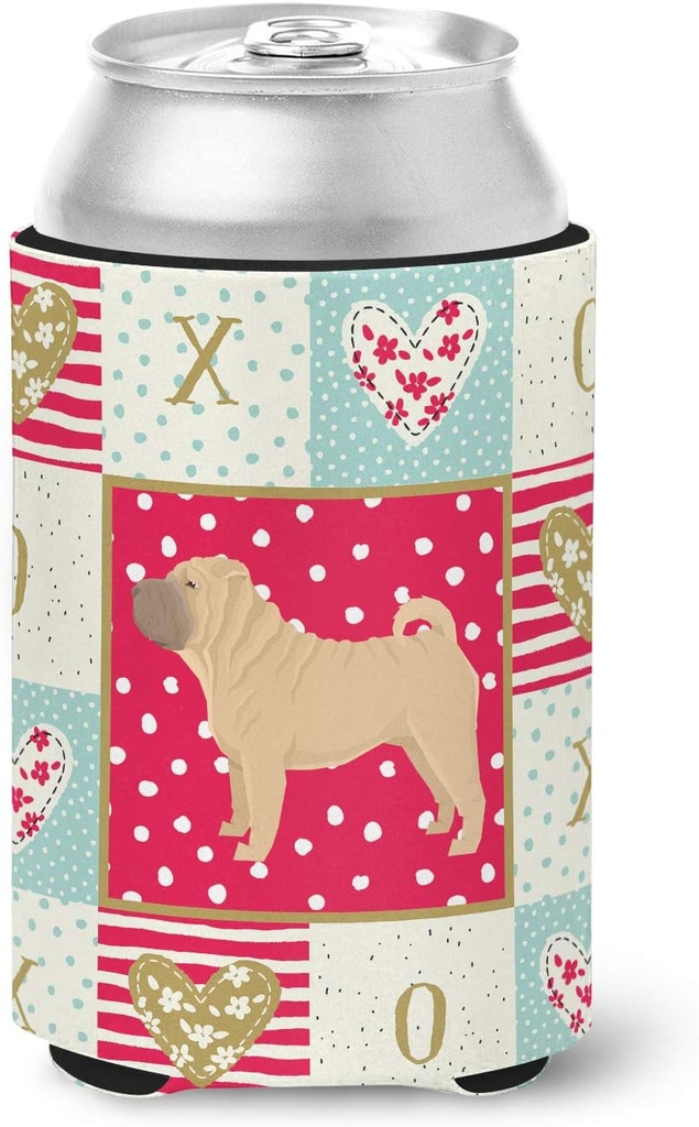 Caroline's Treasures CK5952CC Shar Pei Love Can or Bottle Hugger Cooler Washable Drink Sleeve Collapsible Beverage Insulated Holder, Can Hugger, Multicolor