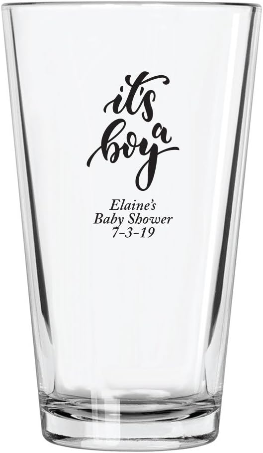 Personalized Color Printed Pint Glass - It’s a Boy - Black - 12 pack