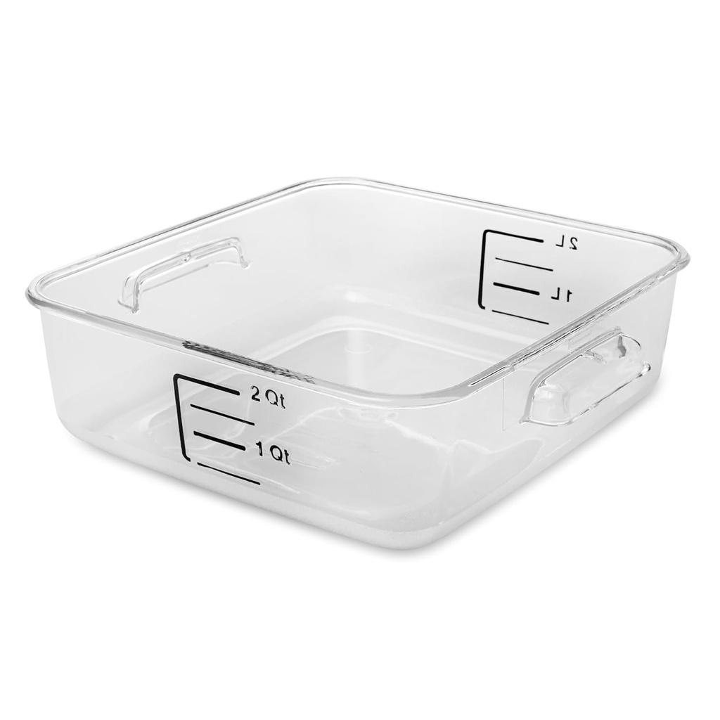 Rubbermaid Commercial Products, Space Saving Square Food Storage Container, 2 Quart, Clear, for Kitchen/Sous Vide/Meal Prep