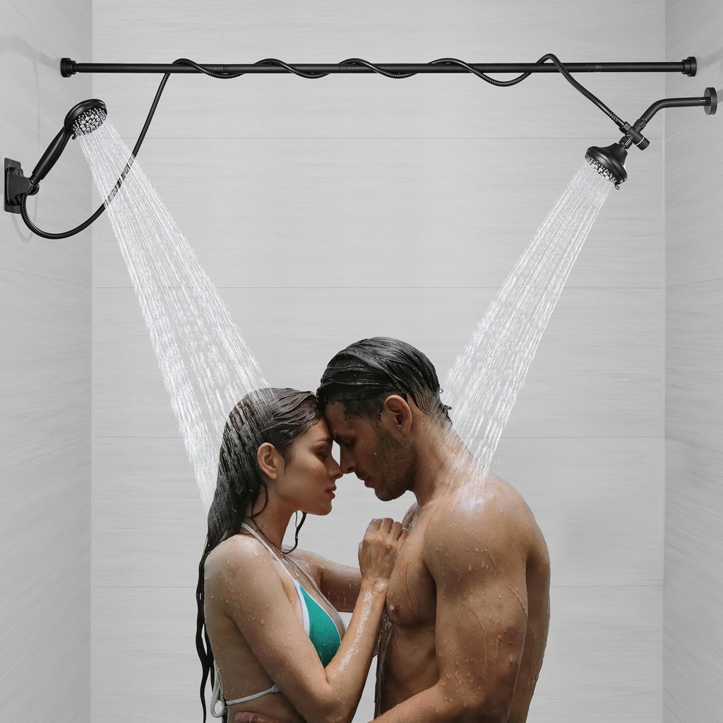 Double Shower Head Dual for Couples High Pressure and Adjustable Tandem Shower Head System for 2 People Matte Black