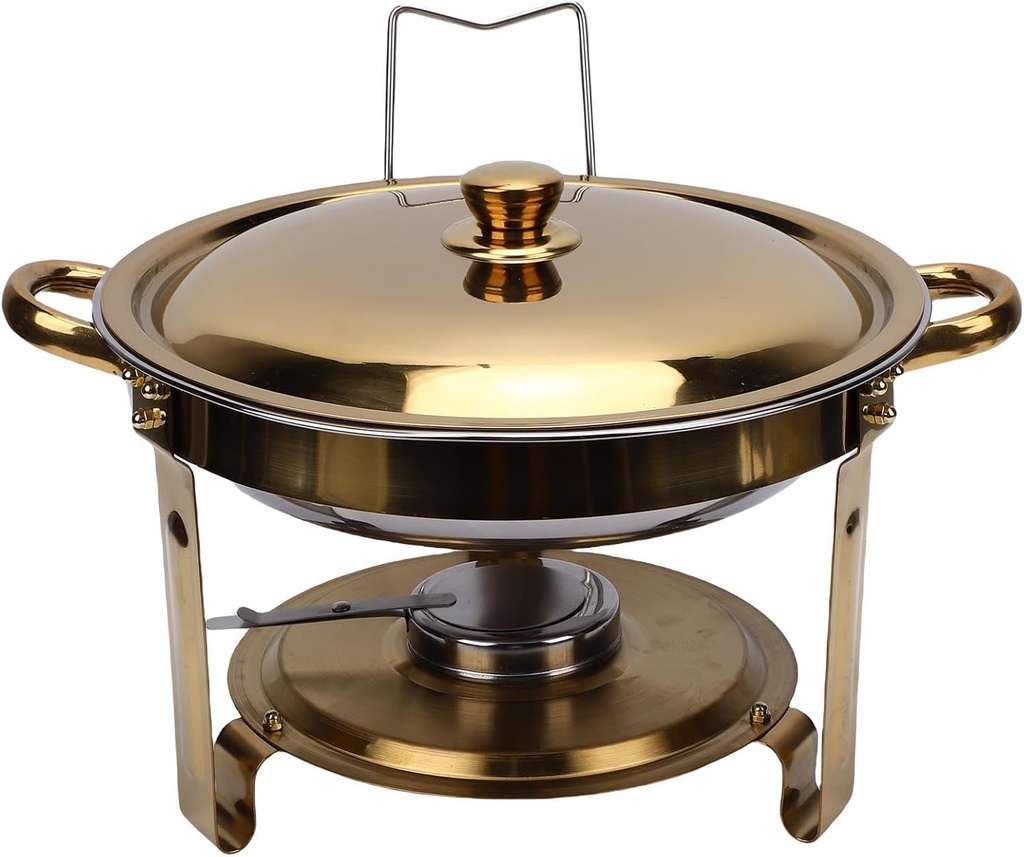 Luqeeg 4.5l Round Chafing Dishesset Utilizes Steam Circulation Buffet Food Warmer Smoothly Polished Edges Buffet Server with Stainless Steel Hygienic Lid Holder for Party Restaurants
