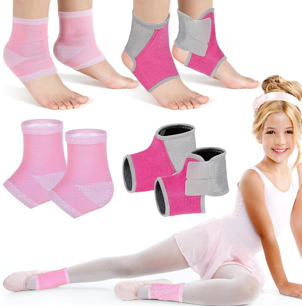 Tarpop 2 Pairs Kids Ankle Brace Set Foot Support Stabilizer Wraps Protector Guard Knitted Ankle Sleeve Sock Support Compression Socks for Injury Prevention(Pink,Medium)