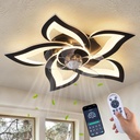 Ceiling Fan with Lights Remote Control, 24" Black, 6 Speeds 3 Light Color Low Profile Flush Mount Ceiling Fan for Kitchen Bedroom