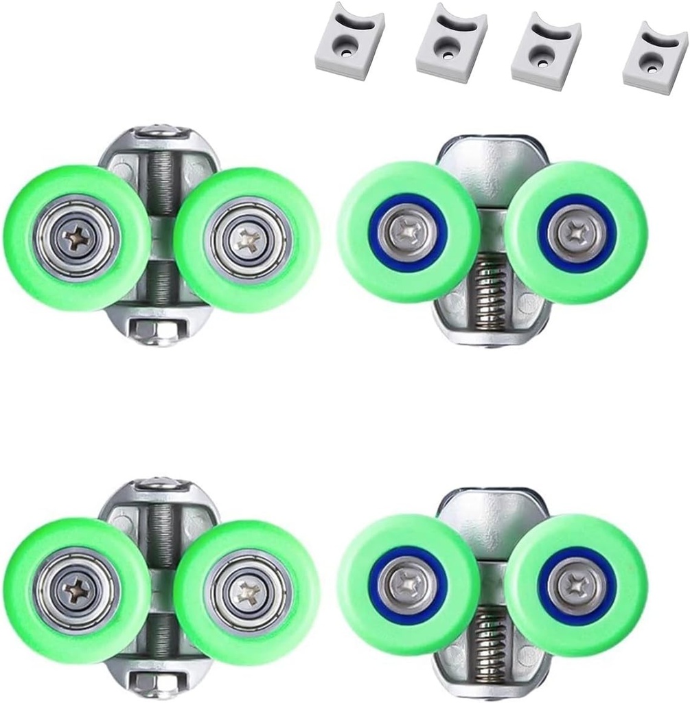 4pcs Shower Room Sliding Glass Door Track Pulley Stainless Steel Door Wheel Replacement Accessories Green Roller (2 Top + 2 Bottom)