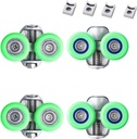 4pcs Shower Room Sliding Glass Door Track Pulley Stainless Steel Door Wheel Replacement Accessories Green Roller (2 Top + 2 Bottom)