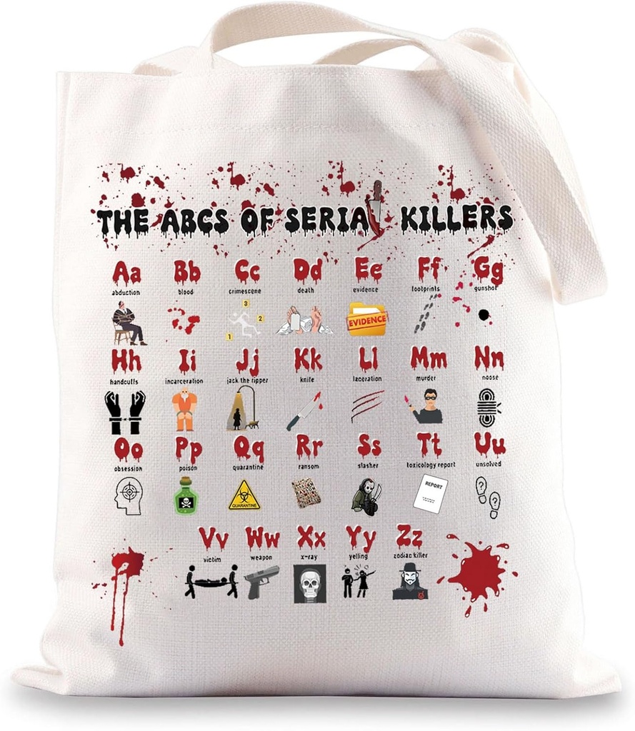 JNIAP Serial Killer Tote Bag Serial Killer Lover Gift ABC Of Serial Killers Gifts Halloween Horror Shoulder Bag