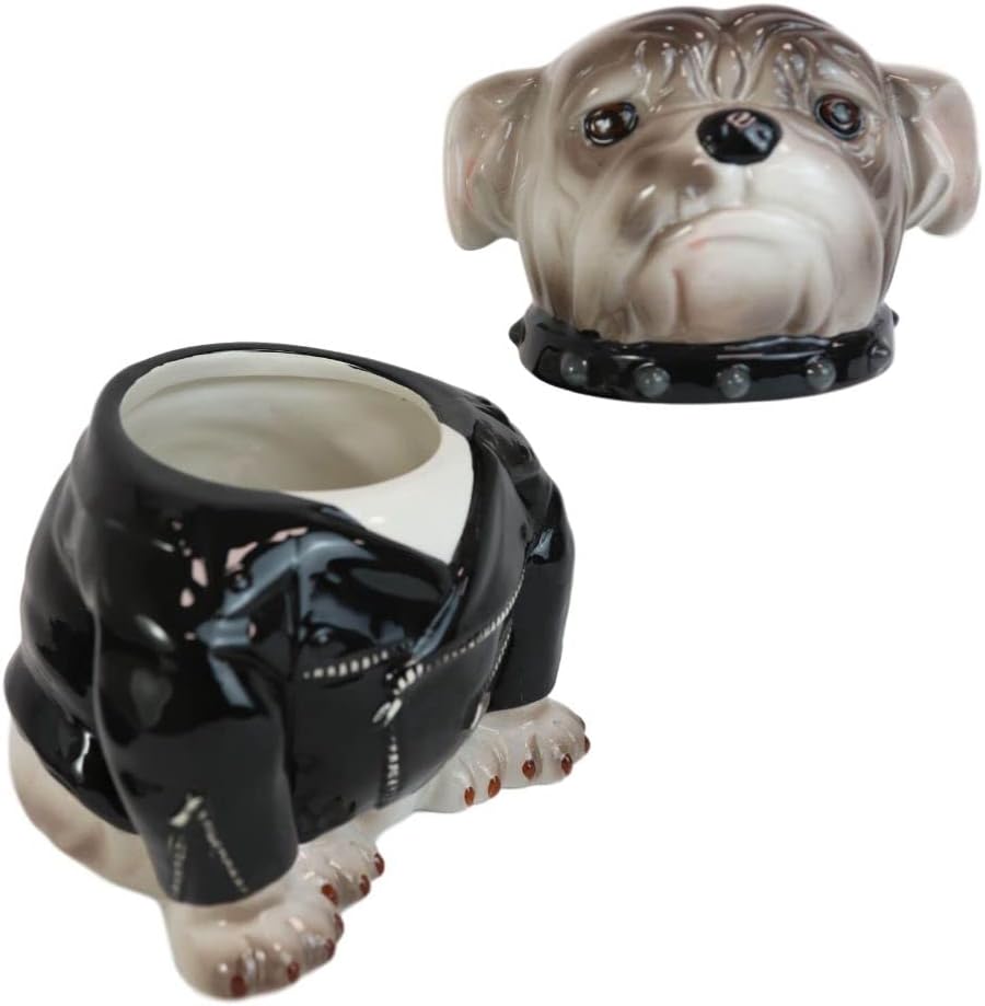 Ceramic American Gangster Bully Bulldog with Spiked Collar Cookie Jar Figurine