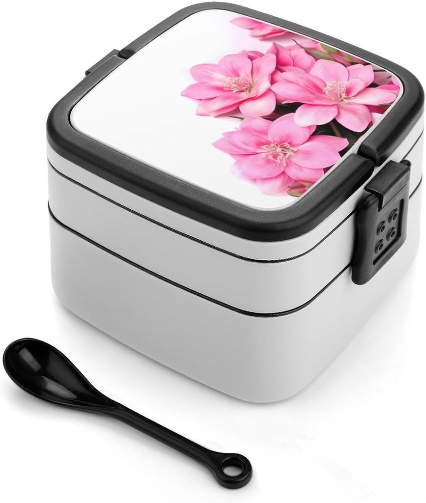 Bento Lunch Box for Women Lunch Containers for Adults Beautiful Flowers Double Layered Lunchbox Large Capacity Bento Box with Cutlery for Work Picnic Camping Travel