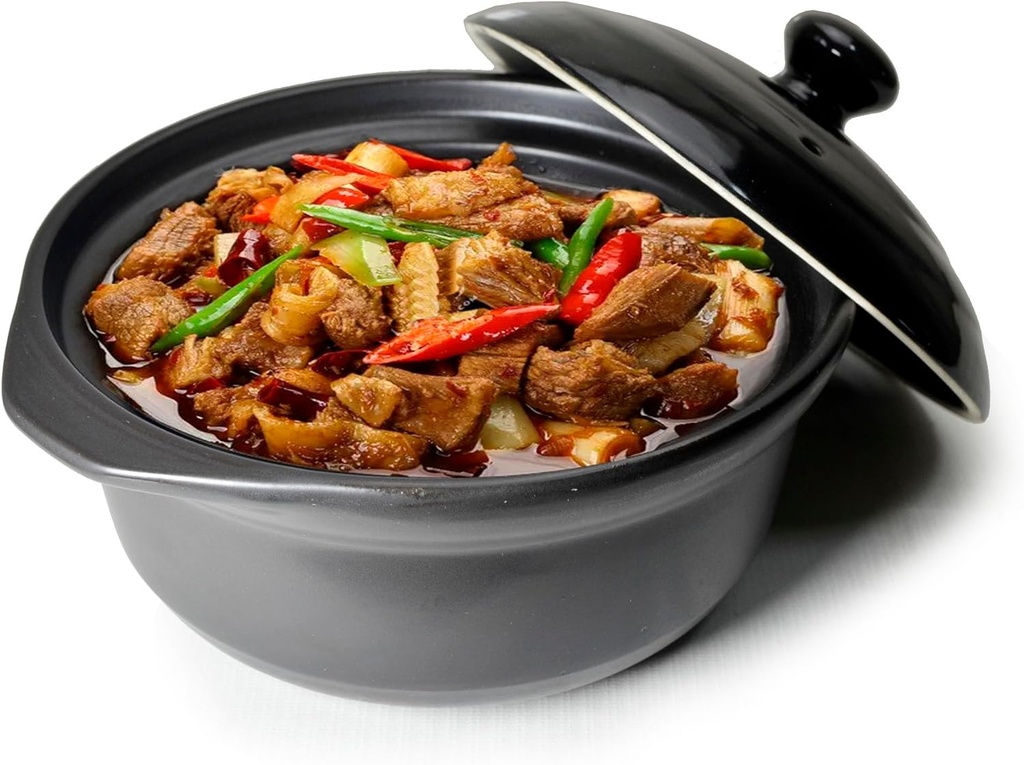 Casserole Clay Pot Heat-resistant Premium Ceramic Bowls Lid Cooking Soup Black (black, 66oz)