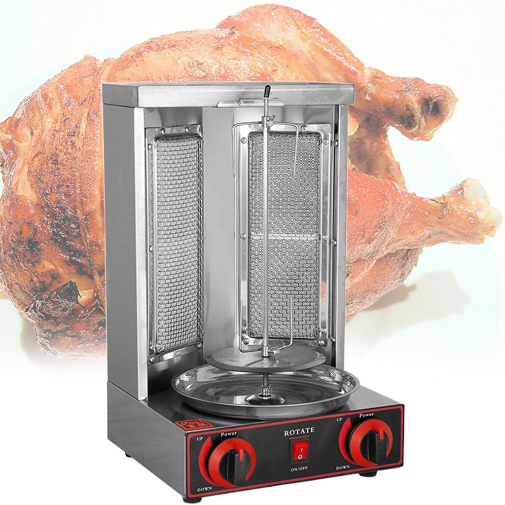 Homemade Chicken Shawarma Machine, Countertop Rotisserie Grill Kebab Vertical Rotisserie Propane Turkish Chicken Doner Kebab Broiler with 2 or 3 Burners, for Home Restaurant Kitchen,Dual
