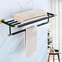 Black Brushed Gold Towel Rack 24'' Bath Towel Shelf with Towel Bars SUS304 Matte Black Stainless Steel Wall Mounted，Modern Bathroom Storage Shelf