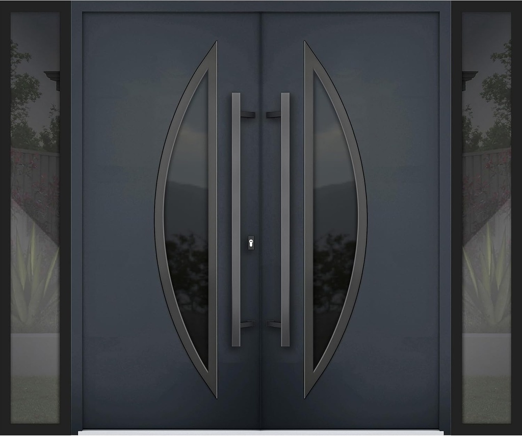 VDOMDOORS Front Exterior Prehung Steel Double Doors/Deux 6501 Black Enamel Tinted Black Glass / 2 Sidelites Exterior Windows/Entry Modern Painted Right Inswing Active Door 96" x 80"