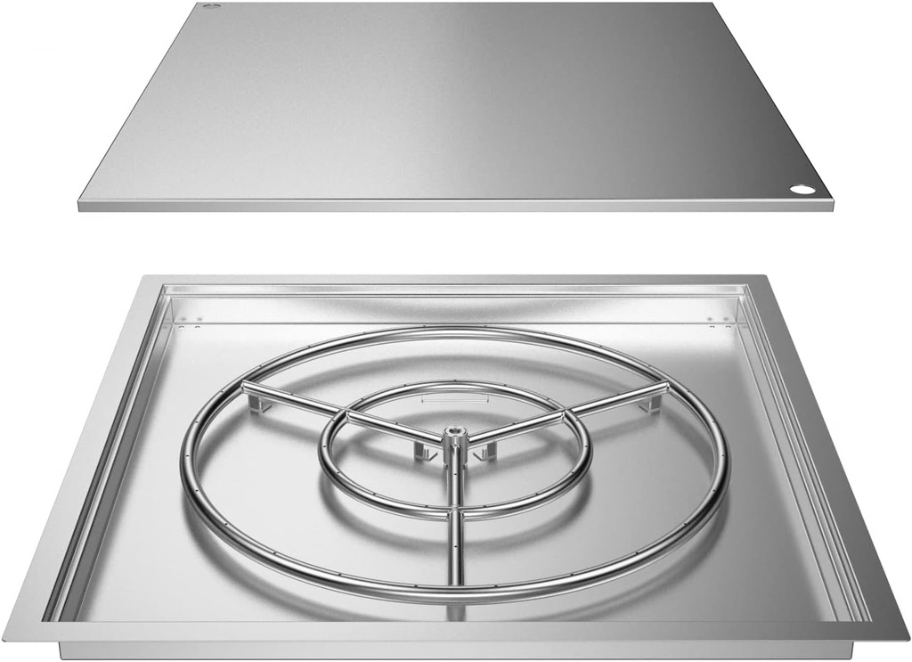 Skyflame 30" x 30" Square DIY Drop-in Firepit System Assembly Set with Stainless Steel Fire Pit Burner Pan, Burner Ring and Protective Cover, Fit for Both Natural Gas and Liquid Propane