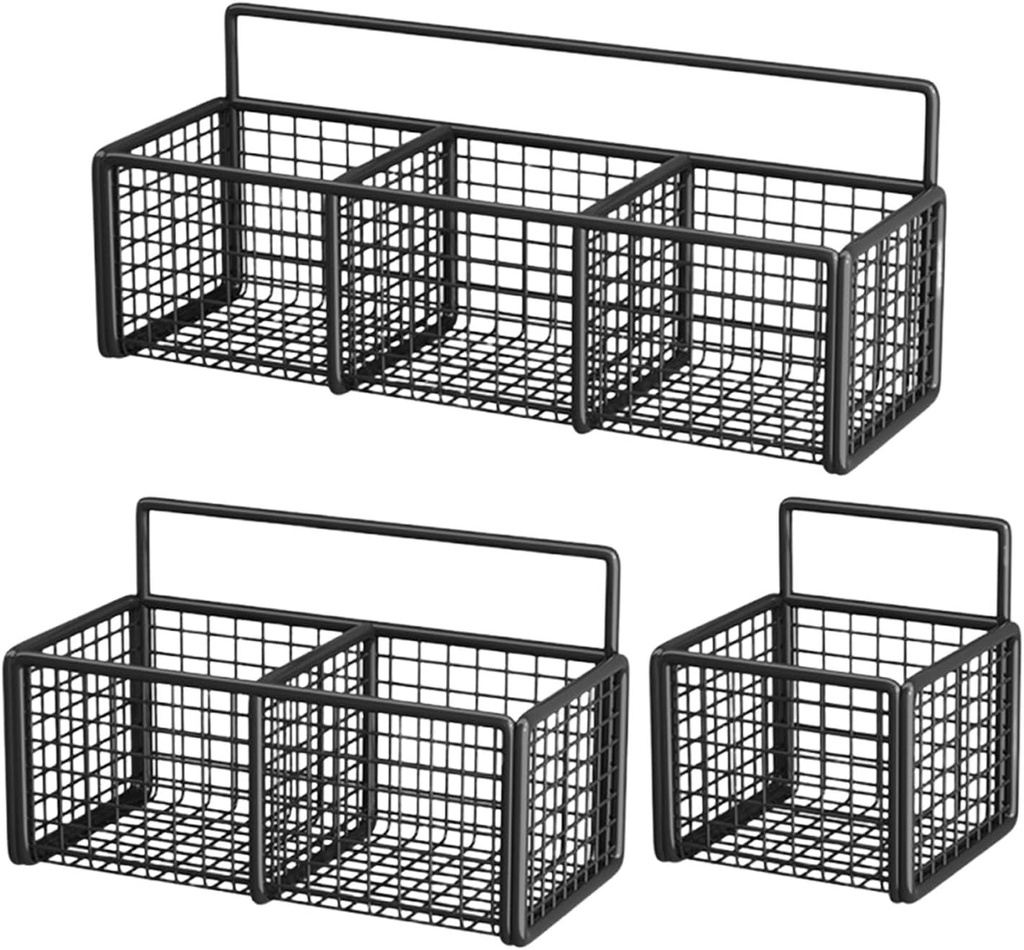 3 Pieces Kitchen Wall Mounted Vegetable Storage Basket Metal Storage Bin Fruit Wire Basket for Living Room Multipurpose Black