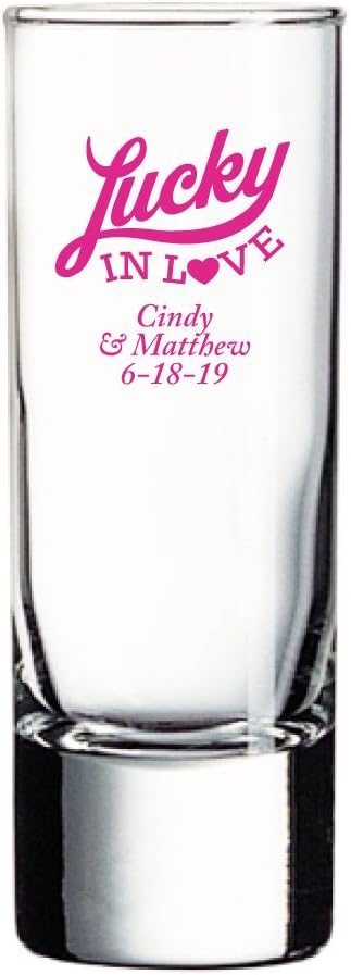 Personalized Color Printed Tall Shot Glass - Lucky In Love - Fuchsia - 12 pack