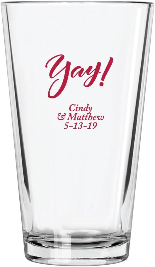 Personalized Color Printed Pint Glass - Yay - Red - 12 pack