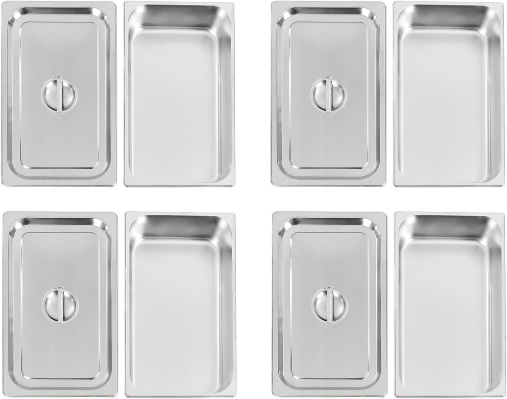 4 Pack hotel-use steamer set, commercial stainless steel 4 Inch Deep Steam Table Tray with Lid, Buffet Food Tray, for Home, Parties, Hotels and Buffets