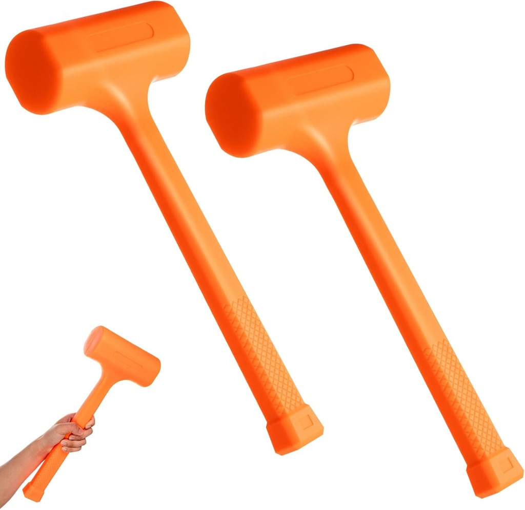 2 Pcs 5 LB Dead Blow Hammer Sledge Hammer with Checkered Grip Handle Spark and Rebound Resistant Dead Blow Mallet, Orange