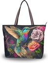 ZENWAWA Women Tote Bag (Hummingbird Flower), Casual Zipper Shoulder Bag Reusable Grocery Bag