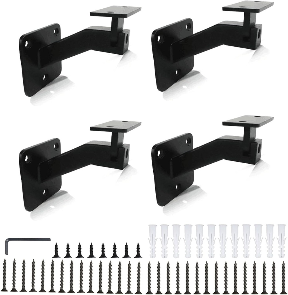4 Pcs Handrail Bracket Black, Adjustable Handrail Brackets Iron Staircase Handrail Brackets, Swivel Hand Rail Banister Brackets for Stairs, Corridors, Offices, Living Rooms