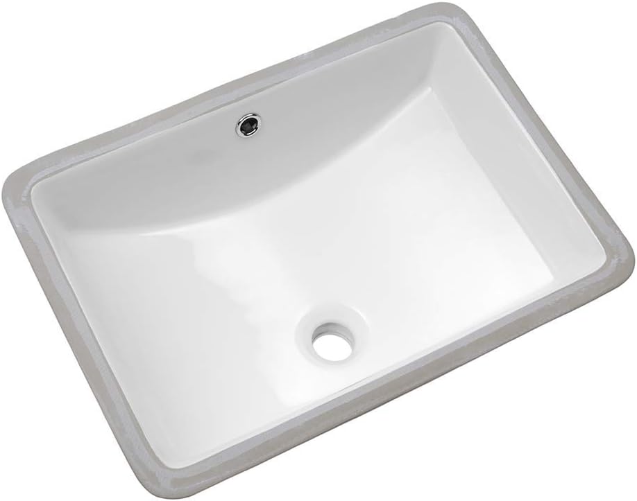 Lordear Rectangular Undermount Bathroom Sink 21x14 inch White Rectangle Bathroom Sinks Undermount White Porcelain Ceramic Lavatory Bathroom Vanity Sink with Overflow