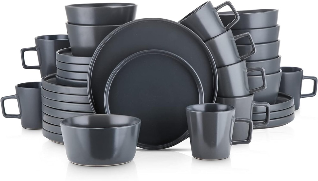 Stone Lain 32 Piece Stoneware Dinnerware Set, Service for 8, Gray Matte