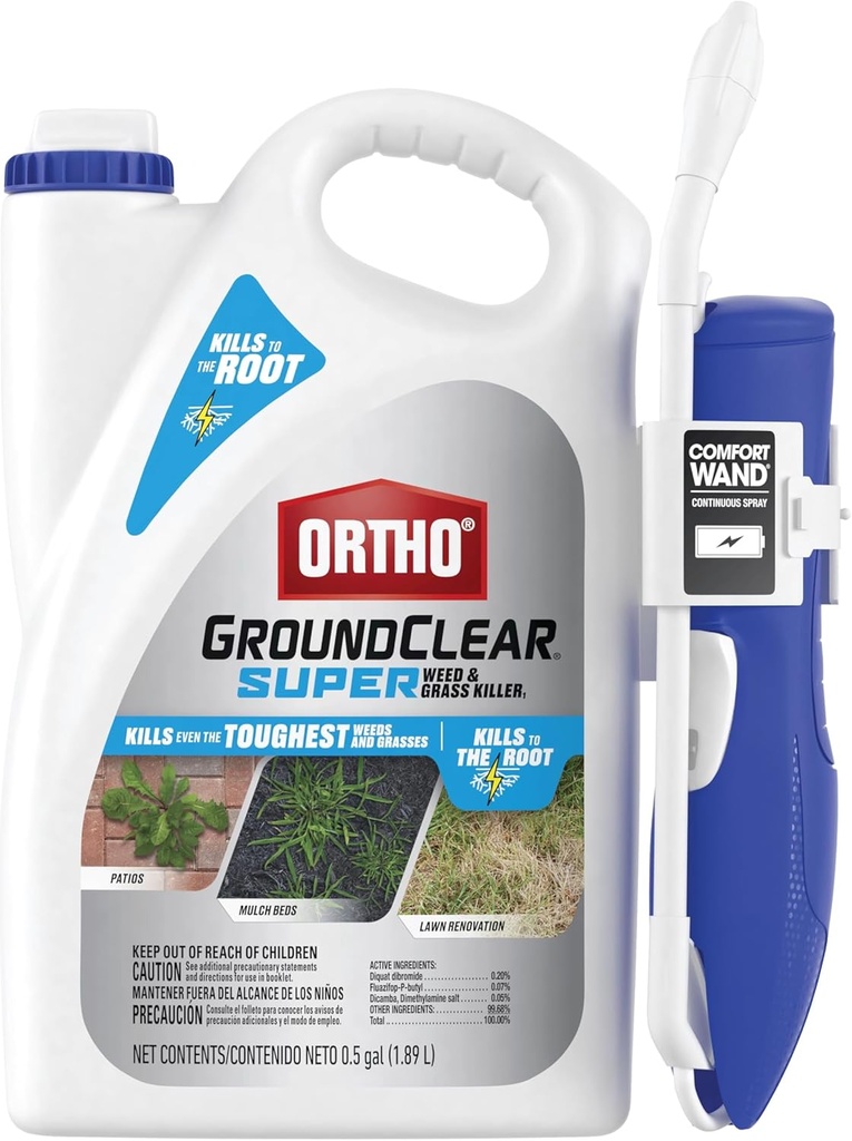 Ortho GroundClear Super Weed & Grass Killer1: Ready-to-Use Continuous Spray Comfort Wand, Results in Hours, 1/2 gal.