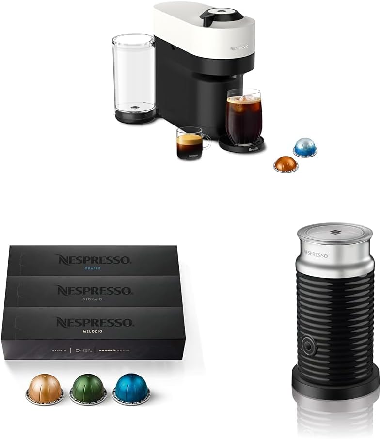 Nespresso Vertuo Pop+ Coffee and Espresso Maker by Breville, Coconut White with Milk Frother Capsules, Vertuo Line