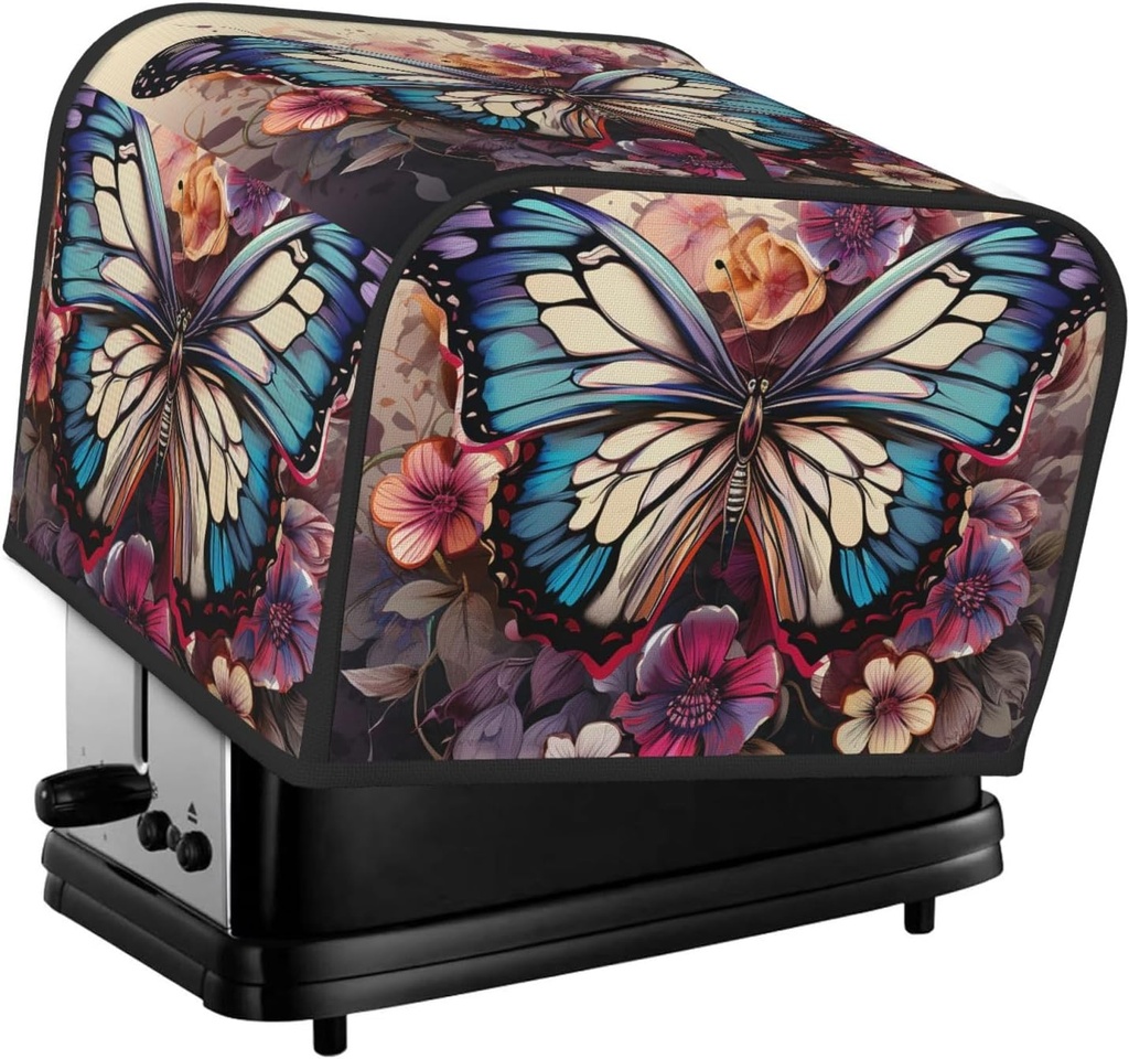 4 Slice Toaster Cover with Two Pockets for Storing knife Super Soft Appliance Covers Butterfly Floral Dust Cover for Kitchen Small Oven-Cover Kitchen Bread Machine Protector Covers