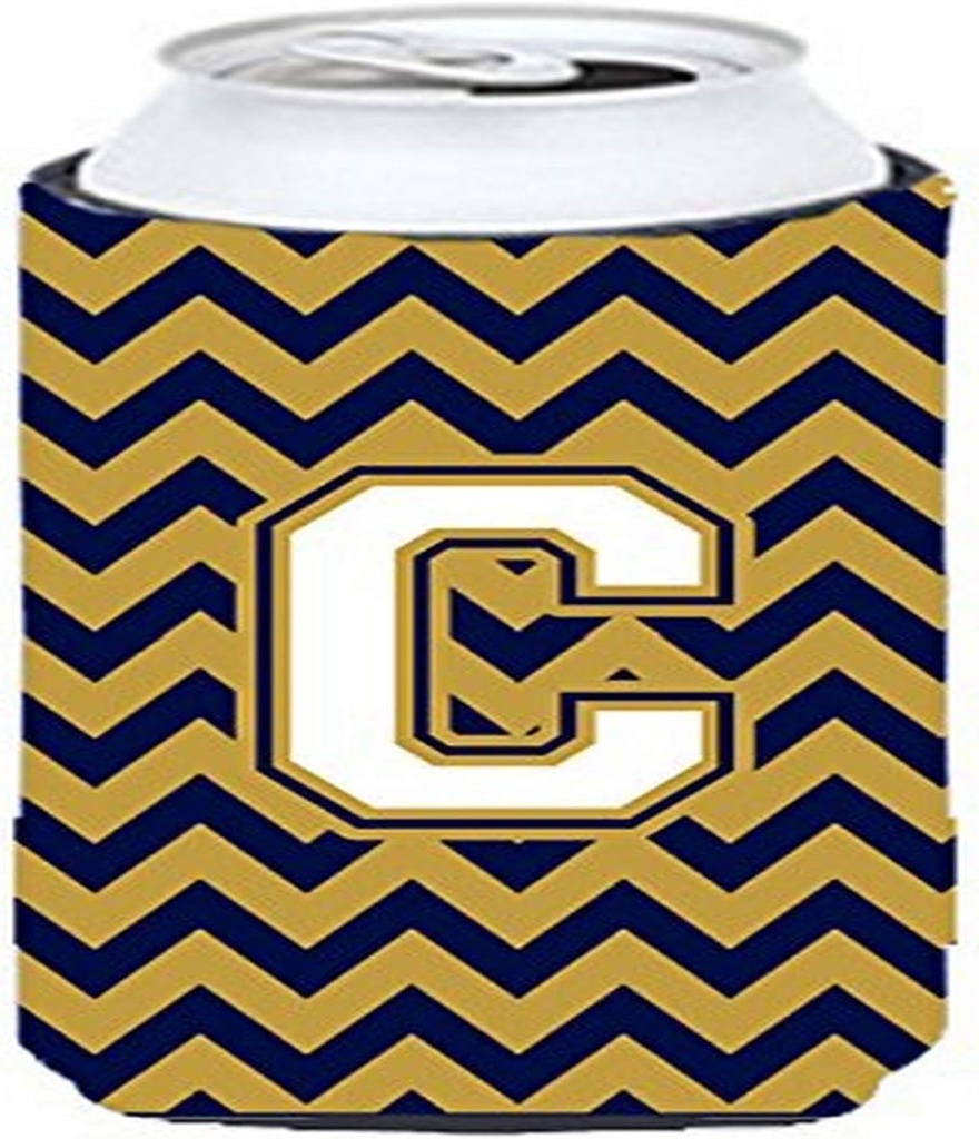 Caroline's Treasures CJ1057-CTBC Letter C Chevron Navy Blue and Gold Tall Boy Hugger Can Cooler Sleeve Hugger Machine Washable Drink Sleeve Hugger Collapsible Insulator Beverage Insulated Holder