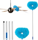 Ceiling Fan Cleaner Duster Reusable Microfiber Ceiling Fan Blade Cleaner Removable Duster with Extension Pole Adjusts 13 to 49.7 Inch for Cleaning Walls Bookshelves Furniture Door Window Top (Blue)