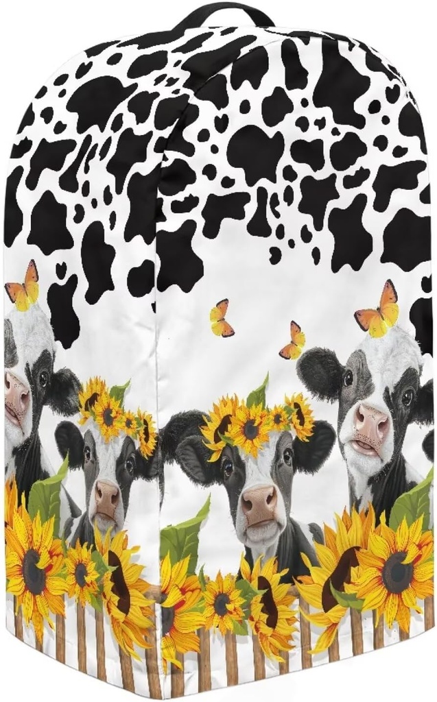 ZOUTAIRONG Milk Cow Sunflowers Food Processor Cover Waterproof Blender Cover with Top Handle Portable Food Processor Hood with Adjustable Drawstring
