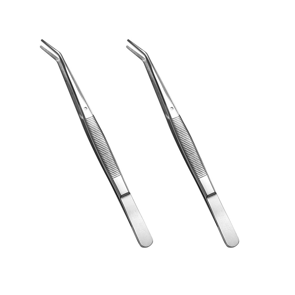 Stainless Steel Tweezers, with Curved Serrated Tip Multipurpose Sewing Machine Tweezers Forceps for Craft Repairing (2 Pcs set)
