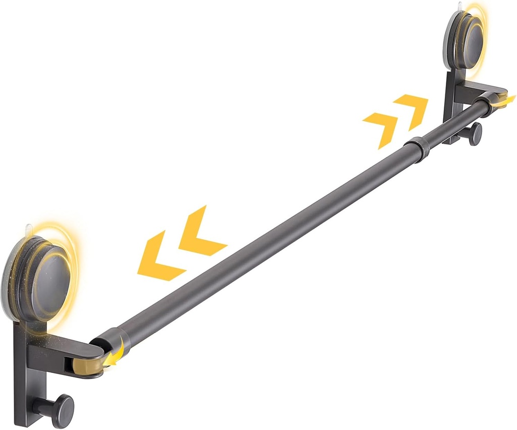 Suction Cup Towel Bar Rack for Bathroom, 19–33 Inch Adjustable No-Drill Bar, Wall Mounted No Drill Towel Rack, Suction Towel Bar for Shower, Glass Shower Door Towel Rack, Rotatable & Strong Hold