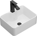 Lordear Bathroom Vessel Sink 16"x12" Rectangle Above Counter White Porcelain Ceramic Modern Vanity Sink Art Basin with Faucet Hole Black Faucet and Black Pop-Up Drain for Bathroom