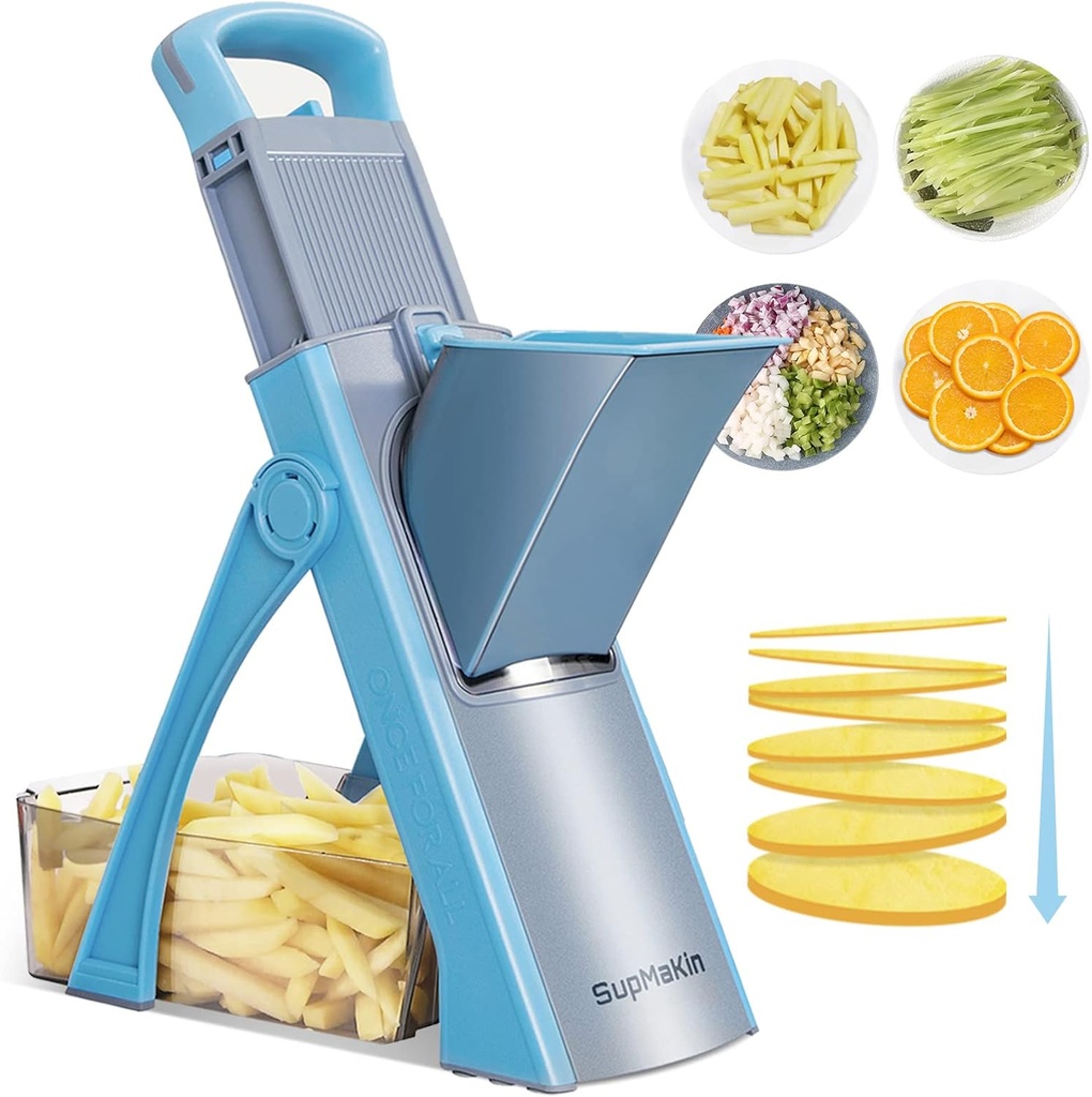 SupMaKin Upgrade Safe Mandoline Slicer Plus, Vegetable Chopper, Potato Slicer, Food Slicer Onion Chopper, Fry Cutter, Veggie Salad Dicer Kitchen Chopping Artifact Gifts (Blue)