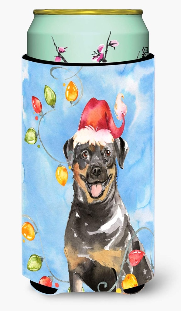 Caroline's Treasures CK2488TBC Christmas Lights Rottweiler Tall Boy Hugger Can Cooler Sleeve Hugger Machine Washable Drink Sleeve Hugger Collapsible Insulator Beverage Insulated Holder