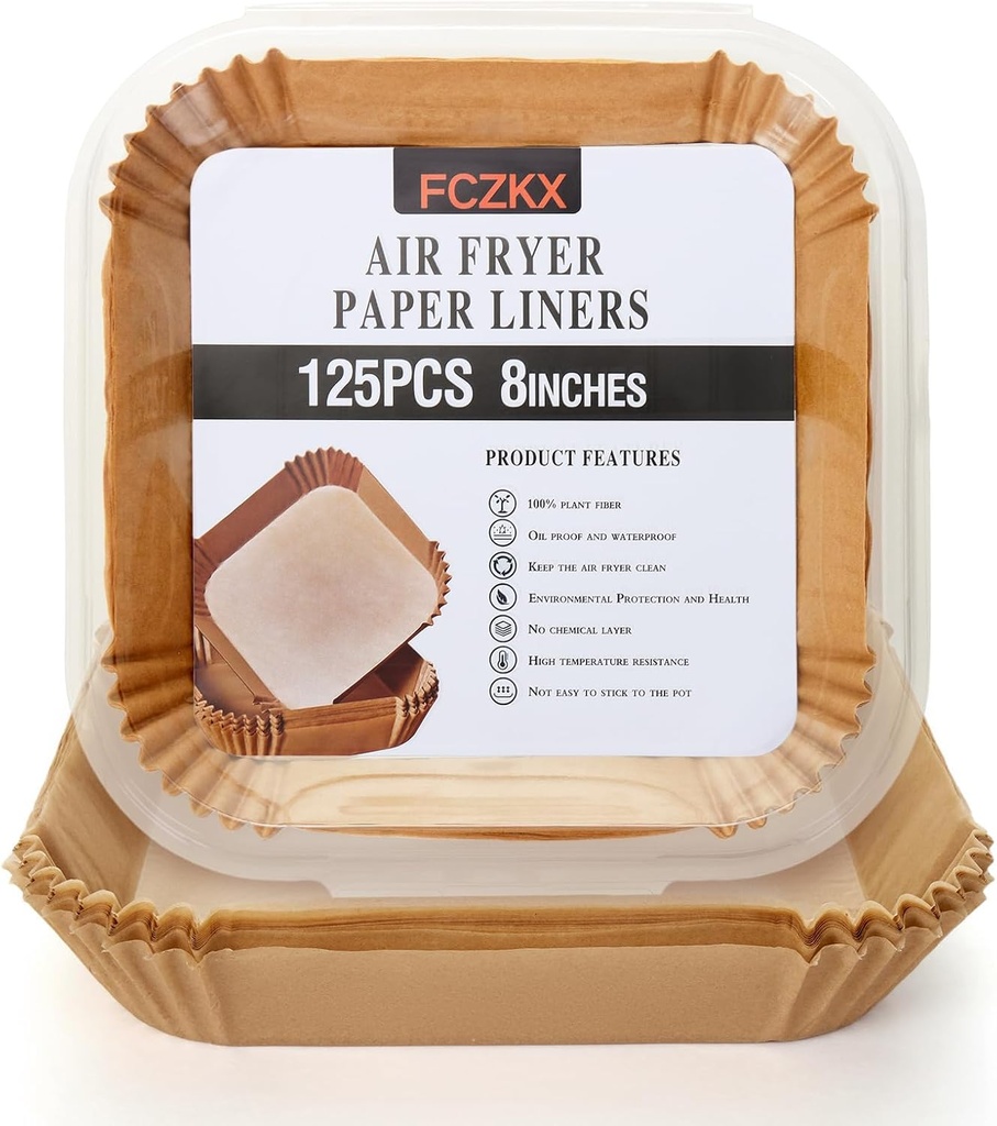 Air Fryer Paper Liners 125Pcs 8-inch Non stick and oil resistant square lined air fryer parchment paper easy to clean, durable, food grade - suitable for air fryers, ovens and microwaves (Square)