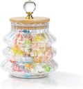 Joeyan Christmas Glass Jar With Bamboo Lid,Decorative Airtight Glass Storage Containers,Christmas Tree Shaped Apothecary Jars,Food Canister Organizer for Cookie Coffee Bean Nuts Tea Candy,17 oz