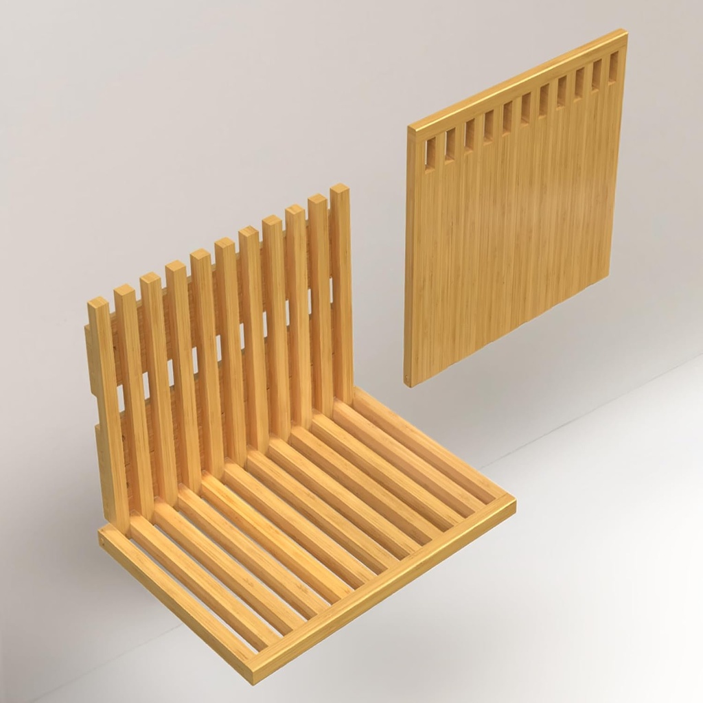 Wall-Mounted Foldable Chair – Bamboo Wood Folding Bench Seat for Bathroom, Shower, Entryway, and Poolside – Space-Saving, Compact Folding Bench, Perfect for Elderly and Mobility Assistance