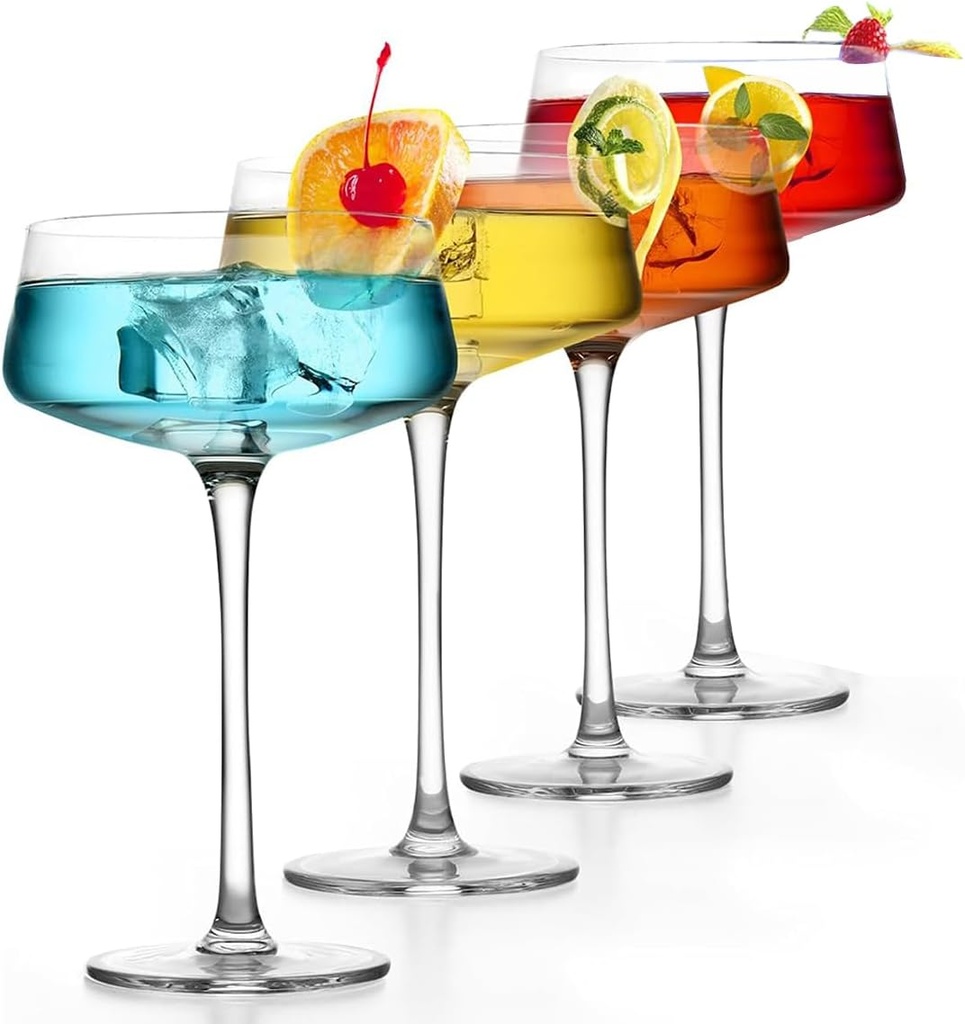 Set of 4 Classic Crystal Coupe Glasses, 8.8 oz Martini Glasses for Mixed Drinks, Champagne, and Wine – Elegant Vintage Glassware (Set of 4)