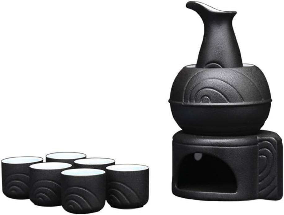 Sake Set Japanese Ceramic Sake Cup Set with Warmer for Home 9 PCS,Black-Tea Sets